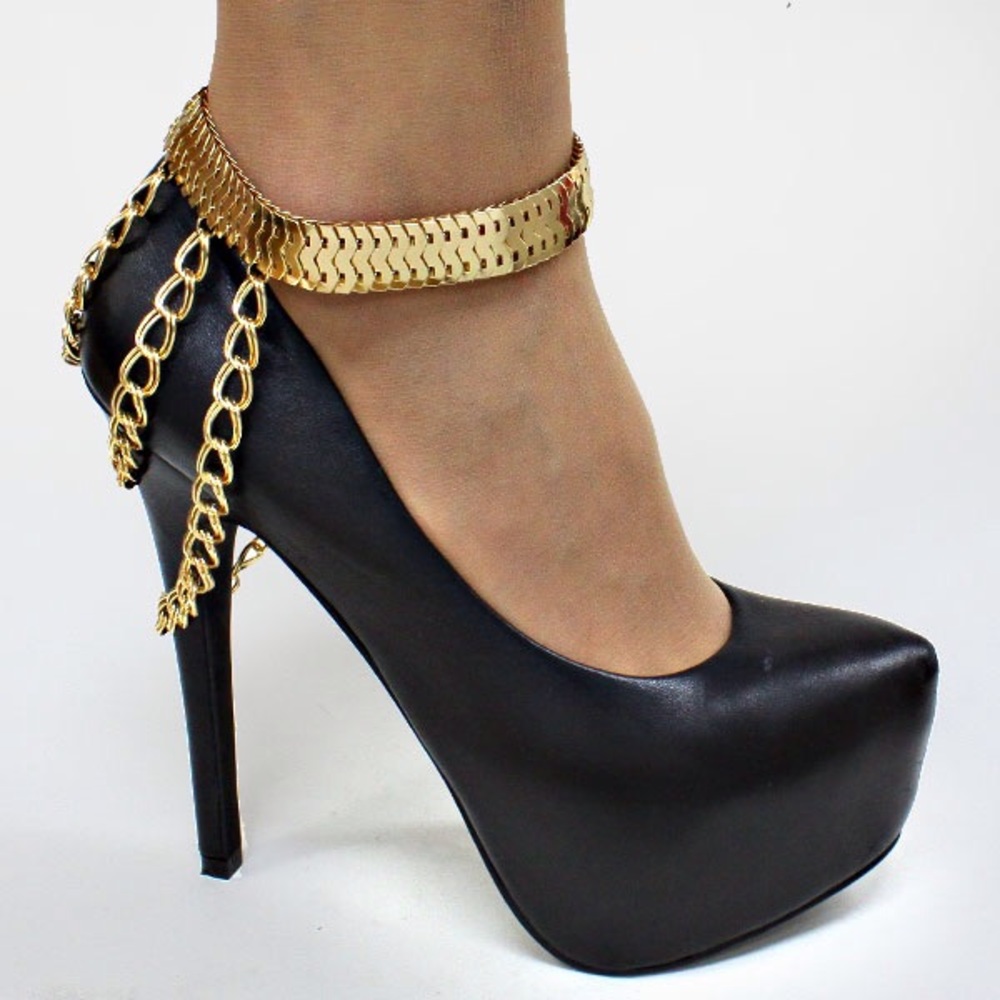 Wide band anklet multi chain bracelet/ Gold tone